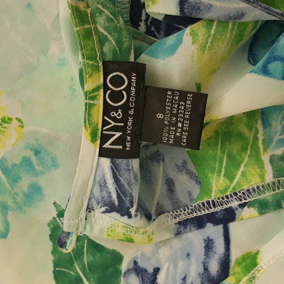 NY&Co Floral Watercolor Print Tank Dress VTG 90s Blue Green Size 8 - Picture 9 of 10